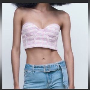 NWT ZARA Textured Plaid Tweed Bustier Corset-Crop Top SiZ XS